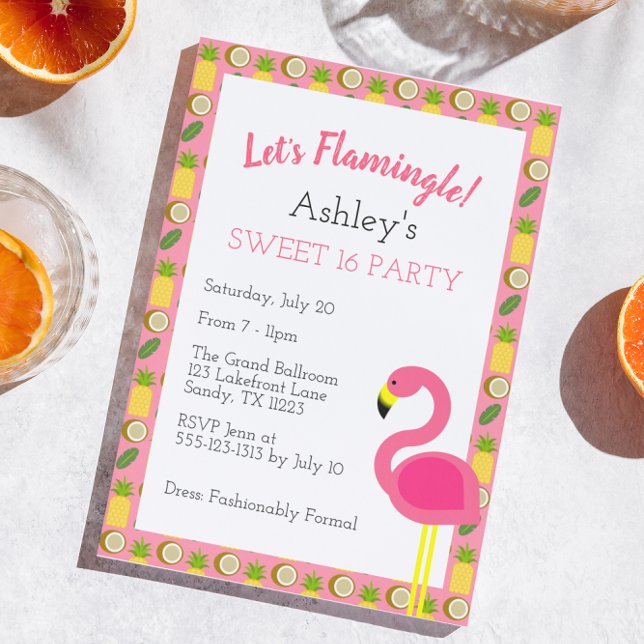 Tropical Flamingo Sweet 16 Birthday Invitation (Creator Uploaded)