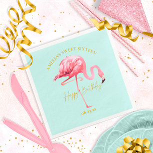 Tropical Flamingo Sweet 16 Happy Birthday ID922 Napkin