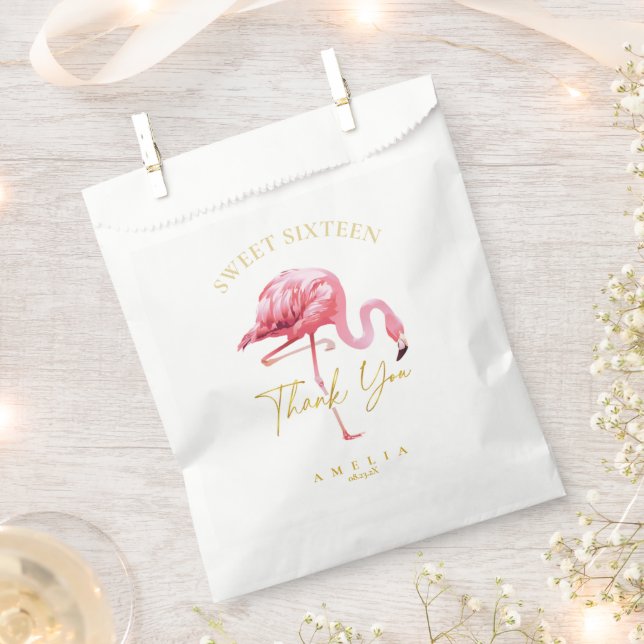 Tropical Flamingo Sweet 16 Thank You ID922 Favour Bags (Clipped)