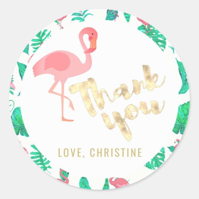 tropical flamingo thank you classic round sticker (Front)