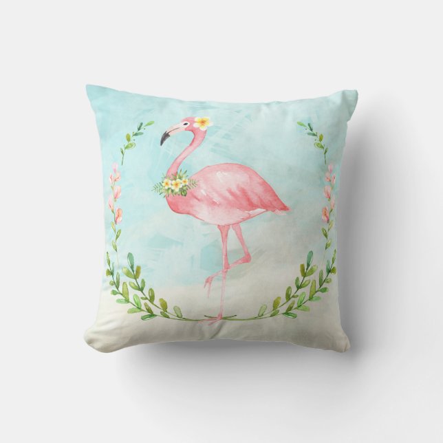 Tropical Flamingo Throw Pillow (Front)