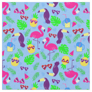 tropical flamingo toucan pineapple watermelon fabric