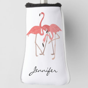 Tropical Flamingo Trio with Custom Monogram Golf Head Cover