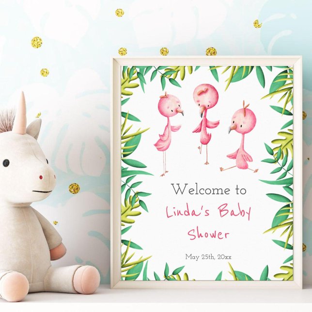 Tropical Flamingo Triplets Baby Shower Welcome Poster (Creator Uploaded)