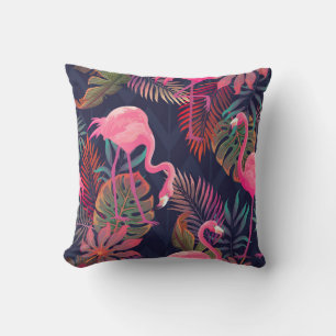 Tropical flamingo: vintage palm pattern. cushion