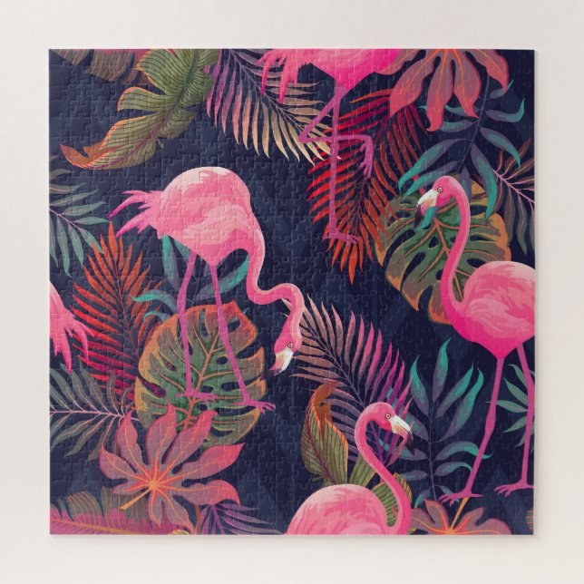 Tropical flamingo: vintage palm pattern. jigsaw puzzle (Vertical)
