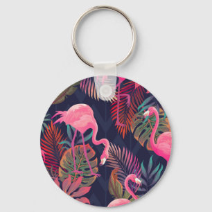 Tropical flamingo: vintage palm pattern. key ring