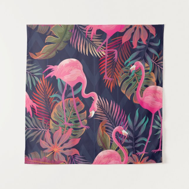 Tropical flamingo: vintage palm pattern. tapestry (Front)