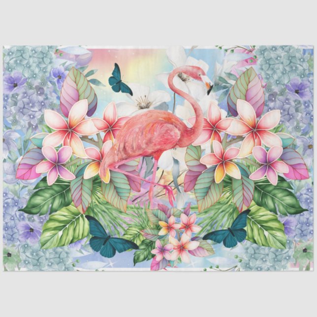 Tropical Flamingo & Watercolor Florals Tissue Paper (Front)