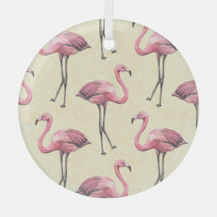 Tropical Flamingo: Watercolor Wallpaper Delight. Glass Tree Decoration