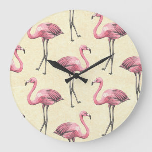 Tropical Flamingo: Watercolor Wallpaper Delight. Large Clock