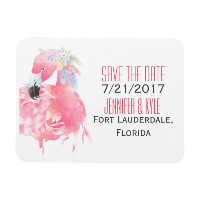 Tropical Flamingo Wedding Save The Date Magnet (Horizontal)