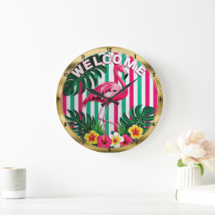Tropical Flamingo Welcome: Aussie Style Large Clock