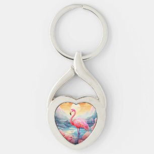 Tropical Flamingo with Flowers-76280 Key Ring