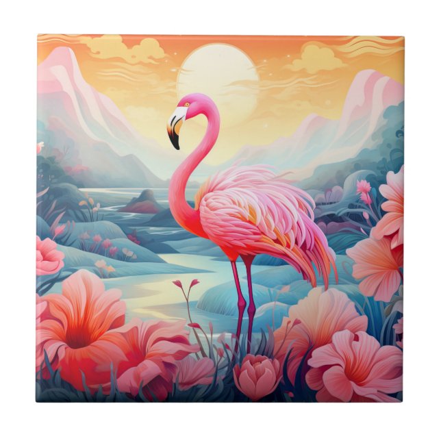 Tropical Flamingo with Flowers-76280 Tile (Front)