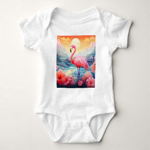 Tropical Flamingo with Flowers Baby Bodysuit