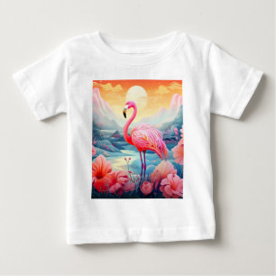Tropical Flamingo with Flowers Baby T-Shirt