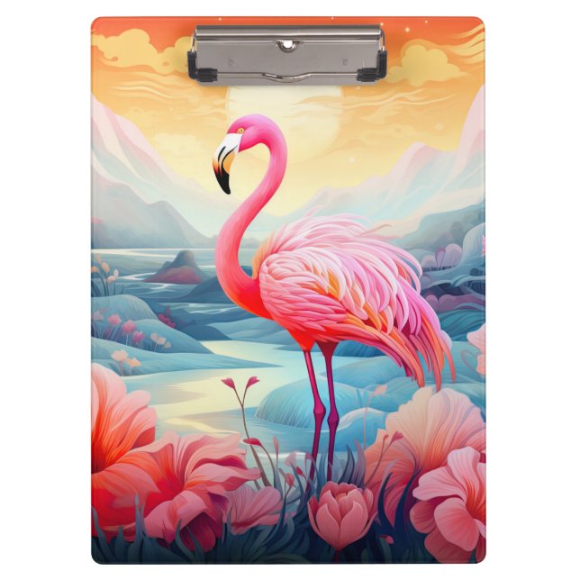 Tropical Flamingo with Flowers Clipboard (Front)