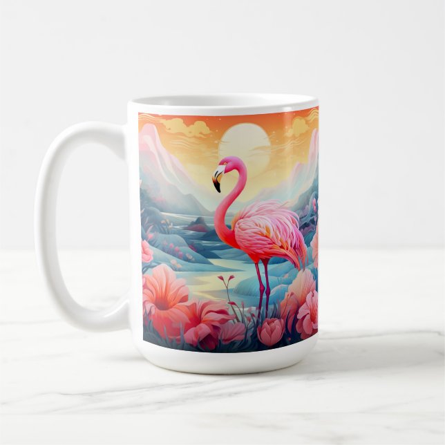 Tropical Flamingo with Flowers Coffee Mug (Left)