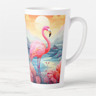 Tropical Flamingo with Flowers Latte Mug