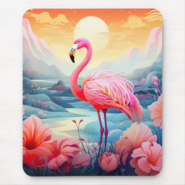 Tropical Flamingo with Flowers Mouse Pad (Front)