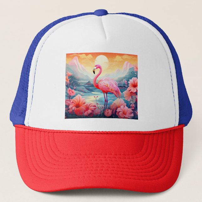 Tropical Flamingo with Flowers Trucker Hat (Front)