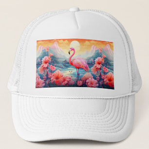 Tropical Flamingo with Flowers Trucker Hat