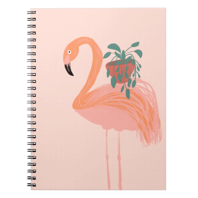 Tropical Flamingo with Potted Plant Hand Drawn    Notebook (Front)