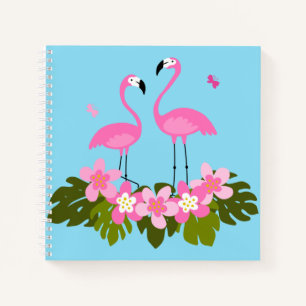 Tropical Flamingos and Floral Illustration Notebook