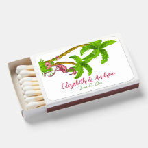Tropical Flamingos and Flowers Matchbox 