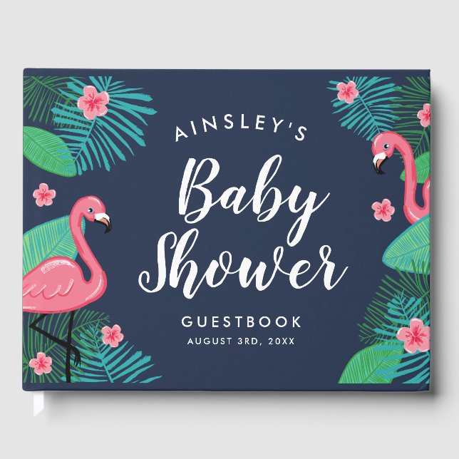 Tropical Flamingos Baby Shower Guest Book (Front)