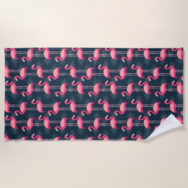 Tropical Flamingos Beach Towel (Front)