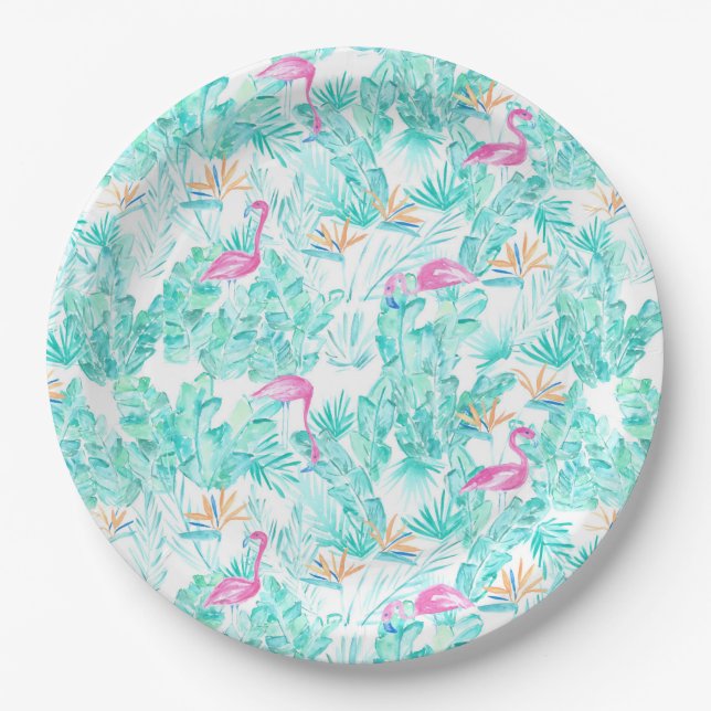 Tropical Flamingos & Bird of Paradise Plates (Front)