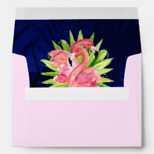 Tropical Flamingos Blue Palm Leaf Envelopes