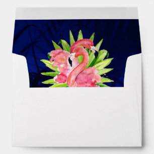 Tropical Flamingos Blue Palm Leaf Envelopes