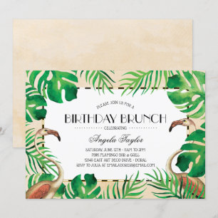 Tropical Flamingos Blush Birthday Invitation