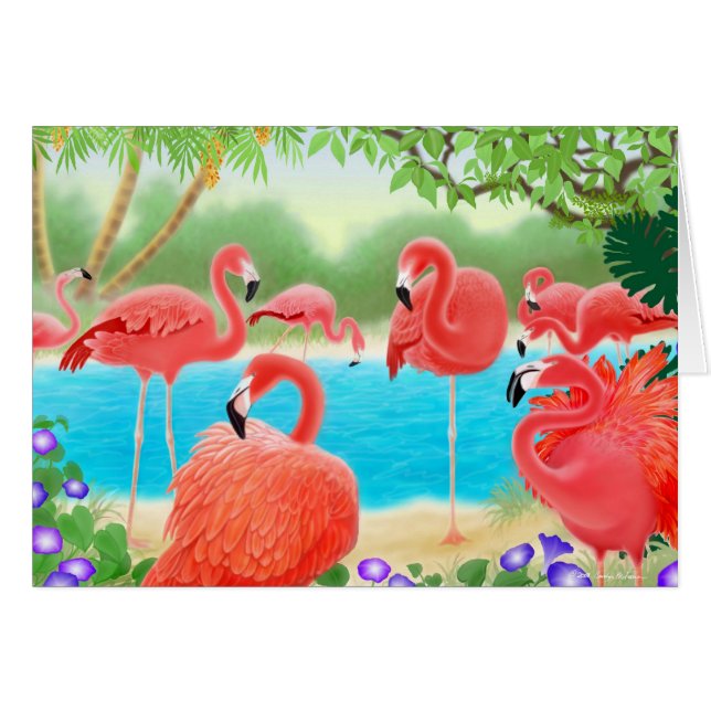 Tropical Flamingos Card (Front Horizontal)