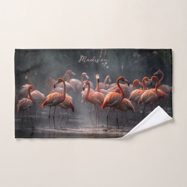 Tropical Flamingos custom name Hand Towel (Hand Towel)