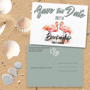 Tropical Flamingos Family Reunion Save The Date  Announcement Postcard