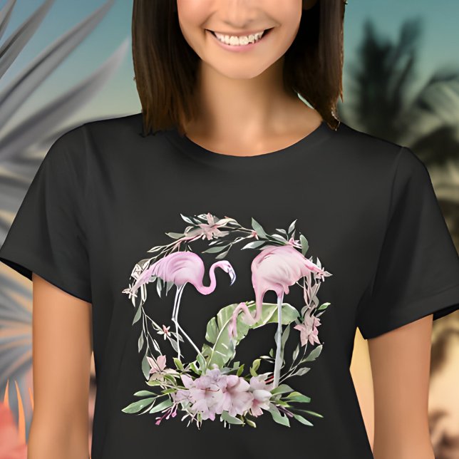 Tropical Flamingos Floral Flowers T-Shirt (Creator Uploaded)