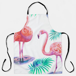 Tropical Flamingos: Orchids Watercolor Seamless. Apron