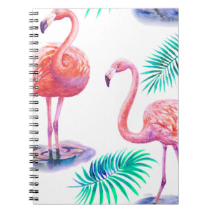 Tropical Flamingos: Orchids Watercolor Seamless. Notebook
