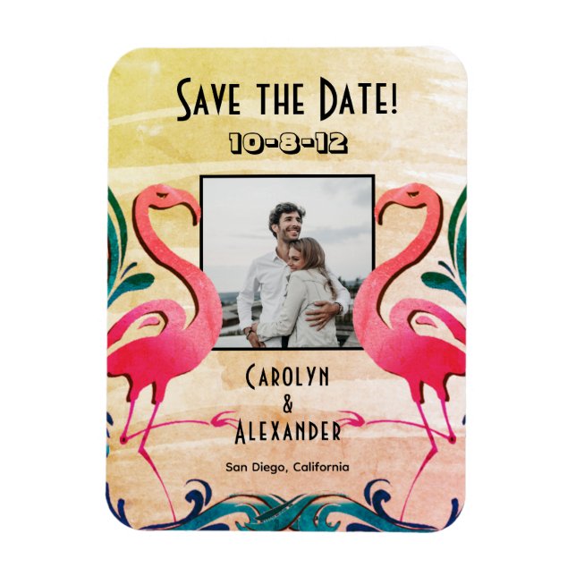 Tropical Flamingos Photo Wedding Save the Date Magnet (Vertical)