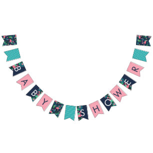 Tropical Flamingos - Pink & Blue - Baby Shower Bunting