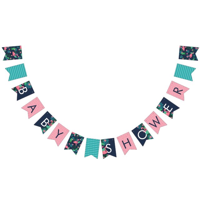 Tropical Flamingos - Pink & Blue - Baby Shower Bunting (All)