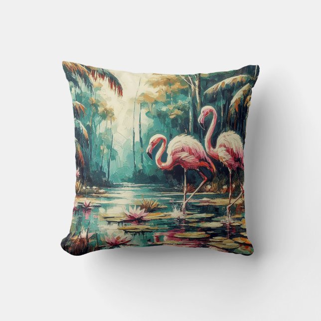Tropical Flamingos Throw Pillow (Front)