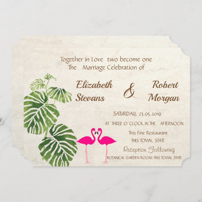 Tropical Flamingos  Wedding Invitation (Front/Back)