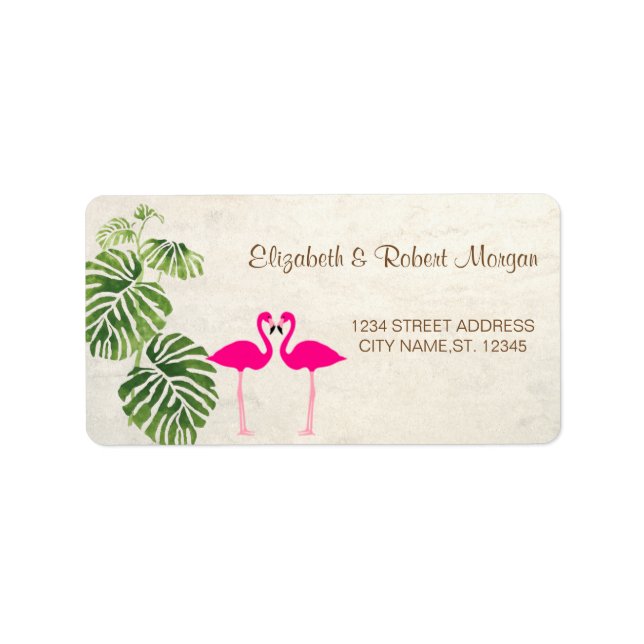 Tropical Flamingos Wedding Label (Front)