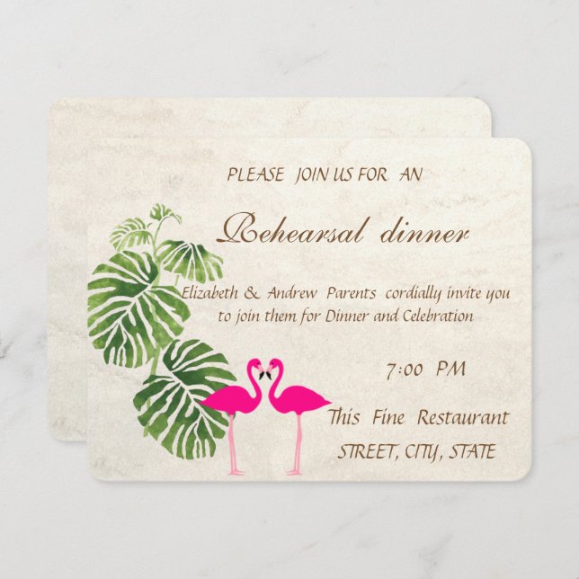 Tropical Flamingos   Wedding Rehearsal Dinner Invitation (Front/Back)