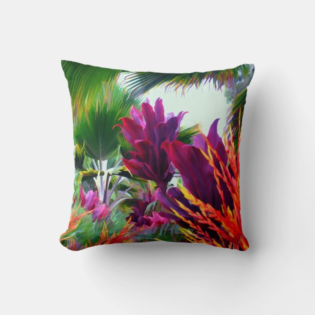 Tropical Flora and Palm Leaves Cushion (Front)